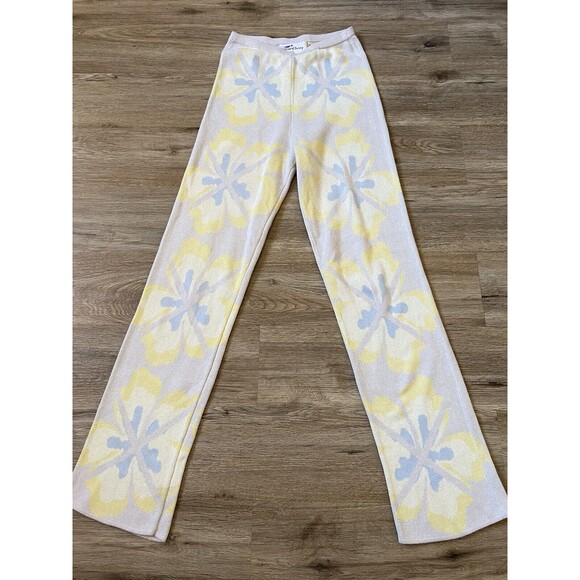 House of Sunny Retro Yellow Floral Knit Pants Size 2 - Picture 2 of 10